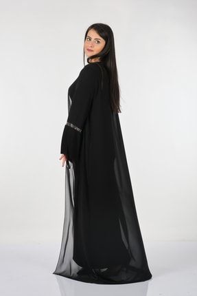 Rozeşah Yuvarlak Yaka Büyük Beden Taş Baskılı Uzun Kollu Siyah Kadın Elbise 2216264