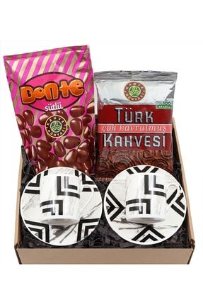 Siyah Mermer Desenli Fincan Seti & Türk Kahvesi & Bonte Çikolata Hediye Seti 67147