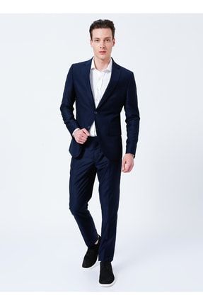 Ceket Yaka Normal Bel Basic Düz Lacivert Erkek Takım Elbise 5002841298