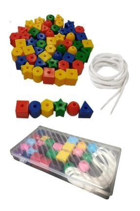 30 İpe Boncuk Dizme Parça Geometrik Şekiller Renk Algı Eğitici Oyuncak Özel Şeffaf Kutusunda RoseRoi-2916585-8441