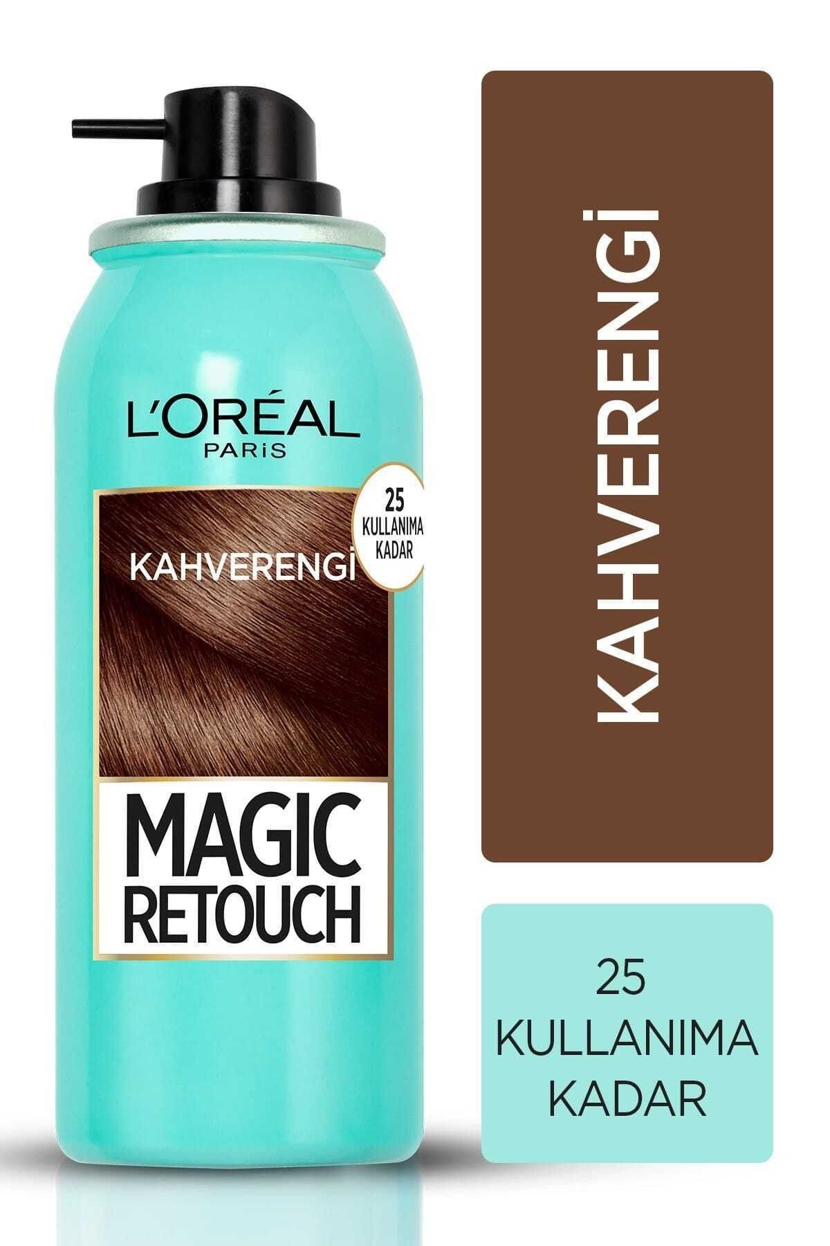 رنگ مو زرد مردانه و زنانه کانسیلر اسپری قهوه ای تیره برای موهای سفید جادوی Retouch 02 Brun 75 ML L'Oreal Paris