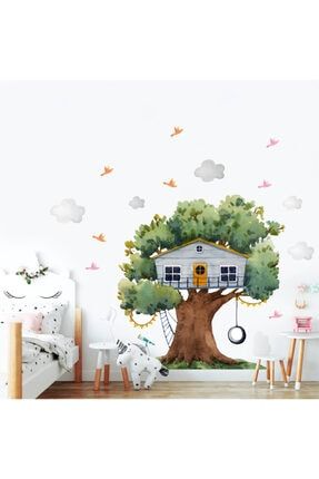 Ağaç Ev Ve Kuşlar Çocuk Odası Duvar Sticker EN121231