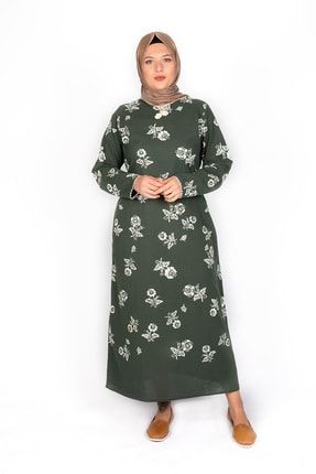Şile Bezi Haki Yeşil Uzun Kollu Şilebezi Elbise Krdln-136