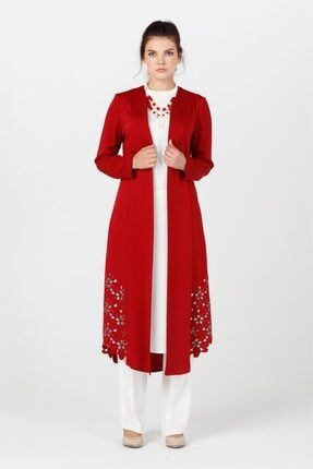Kadın Kırmızı 3'lü Lazer Detaylı Abiye Takım 1917407-300999