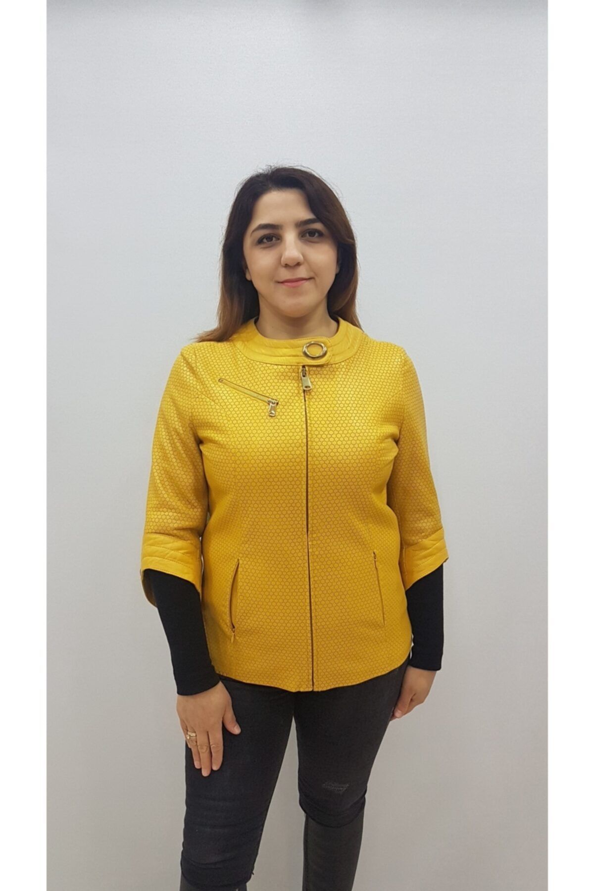 Kadın Sarı Deri Ceket