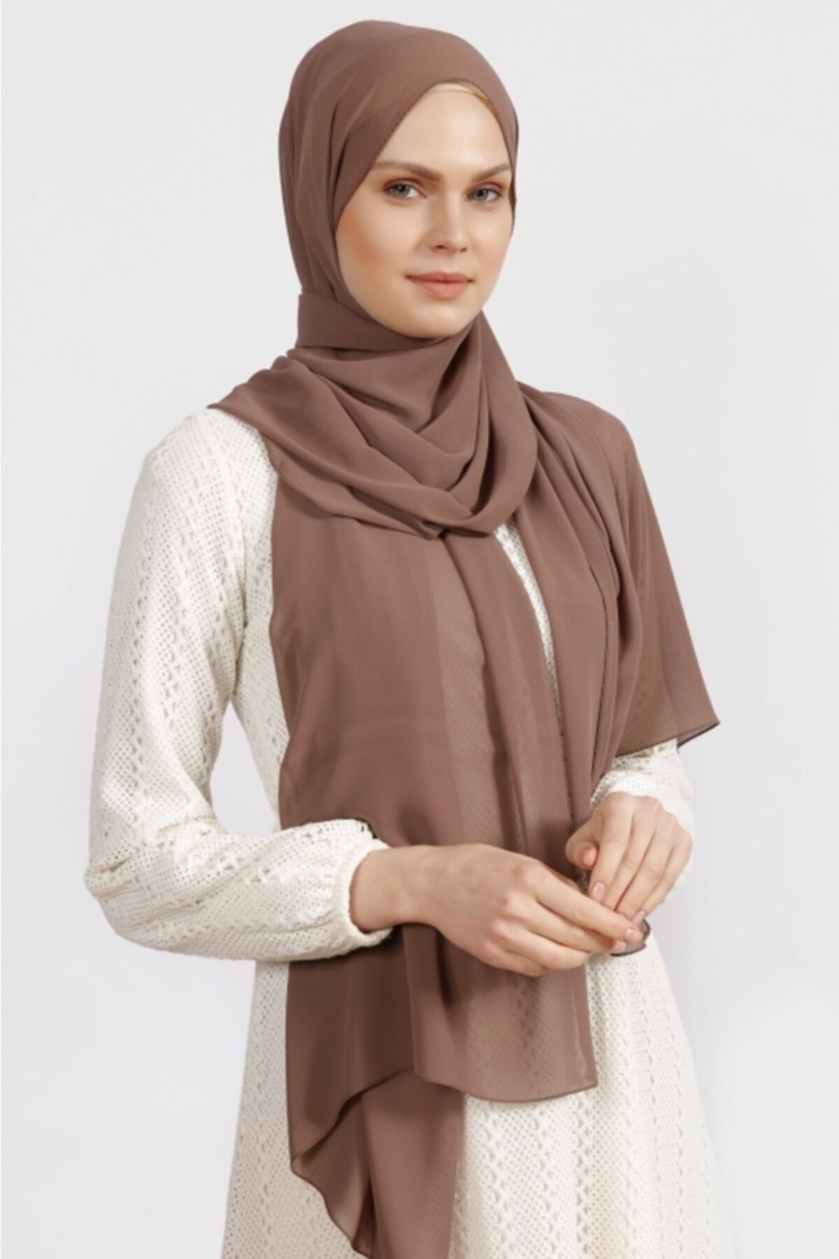 Differenza-Crepe Chiffon Shawl Mink 3