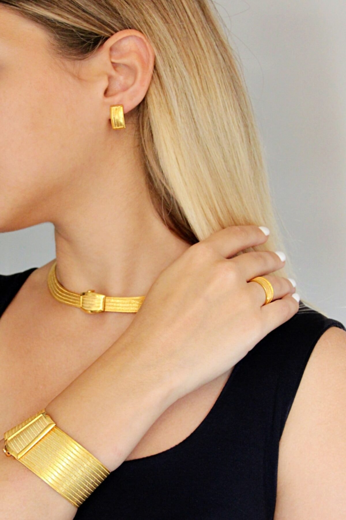 Argentum Concept Altın Kaplamalı 925 Ayar Gümüş Trabzon Hasırı Set - S017302