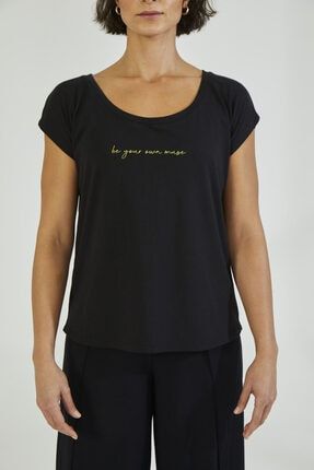 Lika Siyah Baskılı Yoga T-shirt LS03LIKT-BK