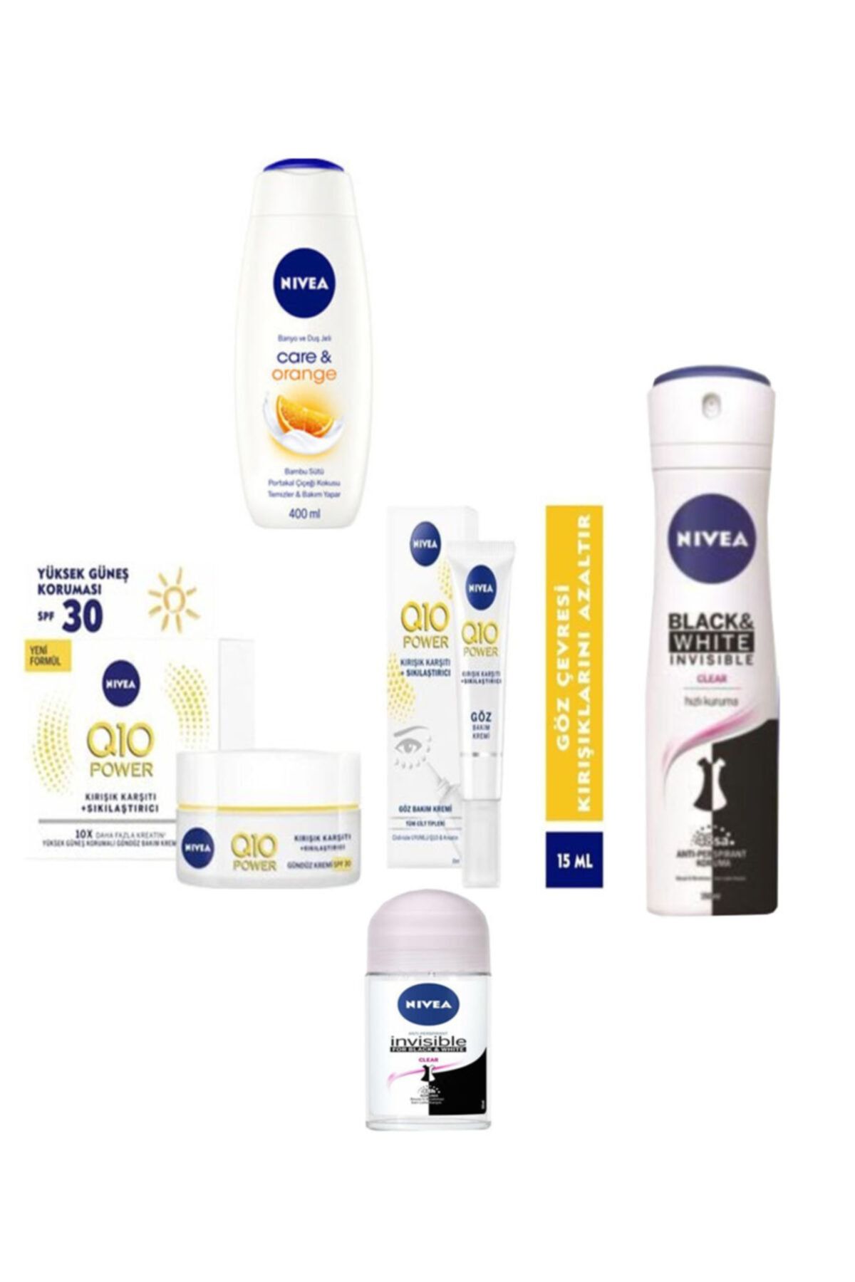 NIVEA Q10 Cilt Ve Göz Bakım Kremi & Kadın Deodorant & Roll-on & Care Orange Duş Jeli