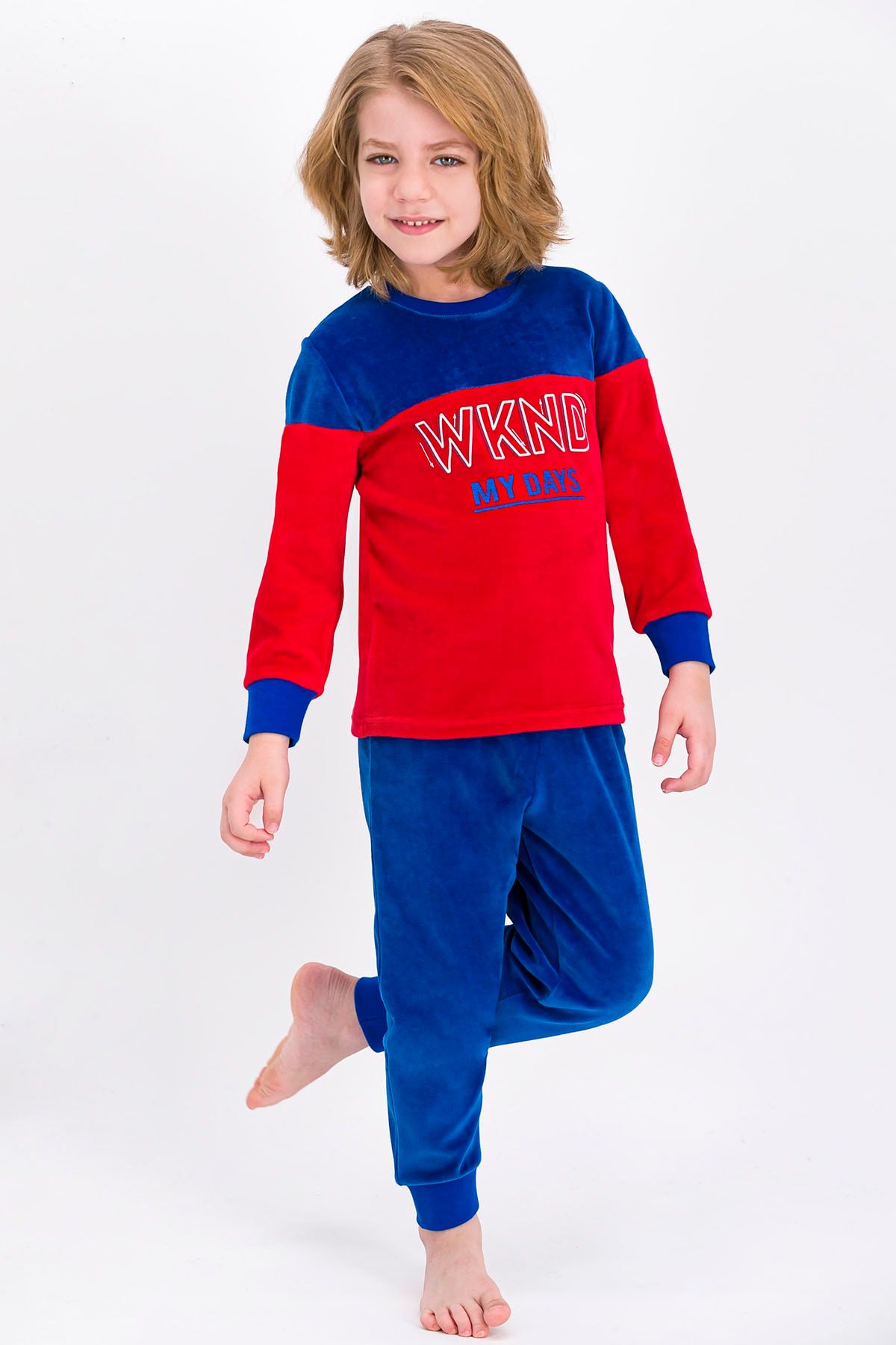 Rolypoly Boy s Blue My Days Saks Velvet Tracksuit Set Trendyol