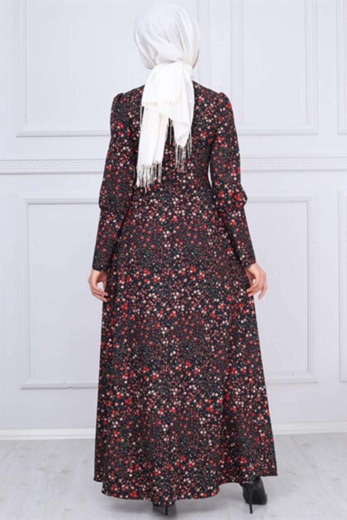 Modamihram-Hijab-Kleid mit Knopfdetail in Schwarz 3