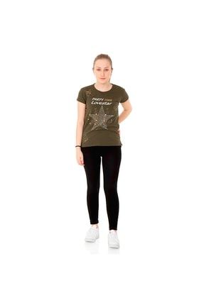 Kız Çocuk T-shirt Yıldız Taşlı Haki 14 Yaş K-126 10352-