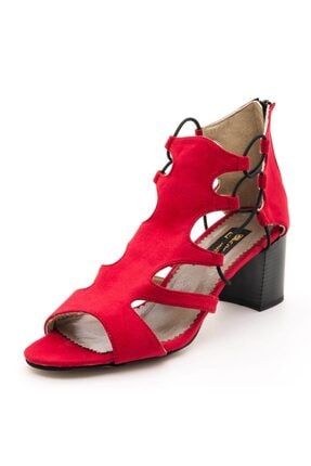 17428 Kırmızı Süet Topuklu Büyük Numara Kadın Ayakkabıları 17428 K.suet-KIRMIZI
