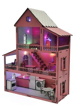 parstek pembe barbie ev esyali 3 kat led isik ve bebekli demonte full fiyati yorumlari trendyol