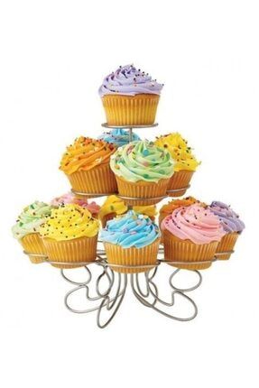 Muffin Cupcake Kurabiye Mini Kek Servis Sunum Standı Metal 13 Hazneli Sunumluk 3 Katlı 406.100.05