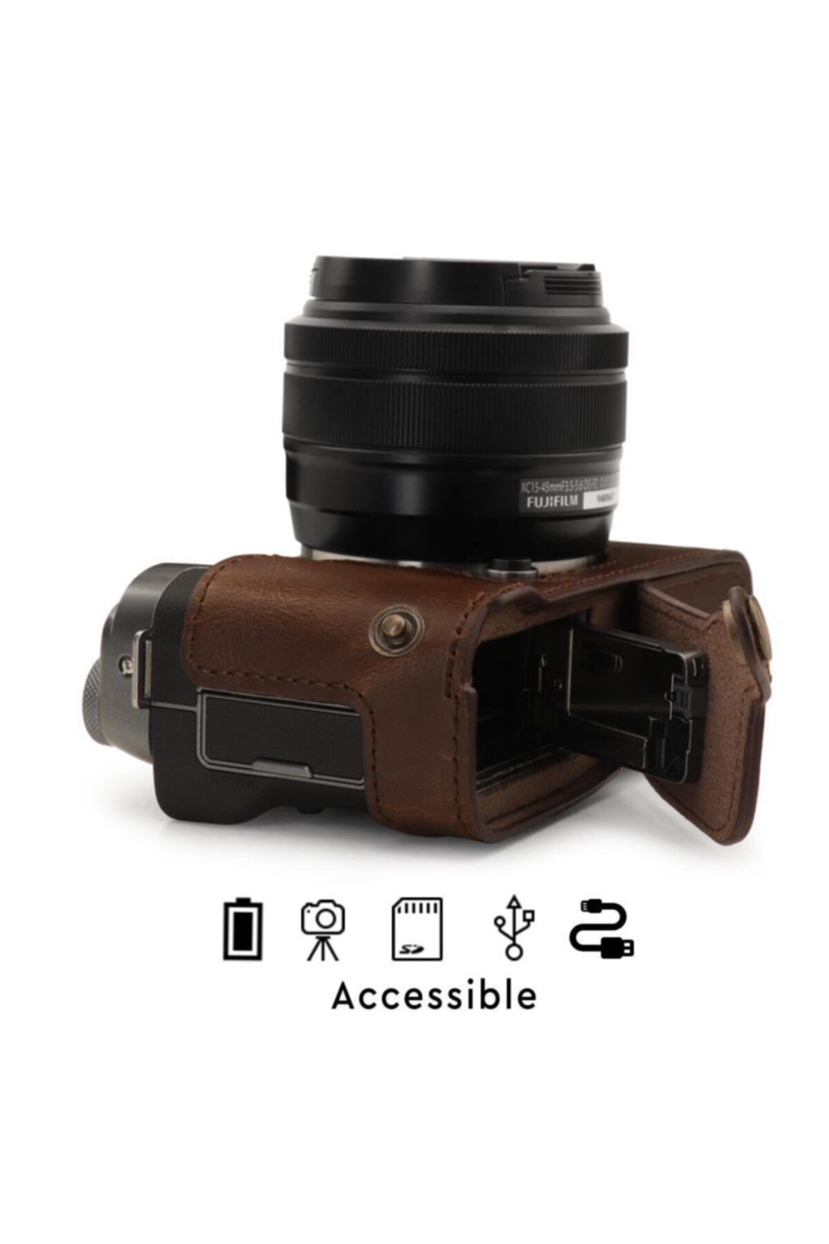 لوازم جانبی کیف چند رنگ مردانه و زنانه مورد دوربین چرمی مصنوعی سازگار با Fujifilm X A7 یک پایین MegaGear