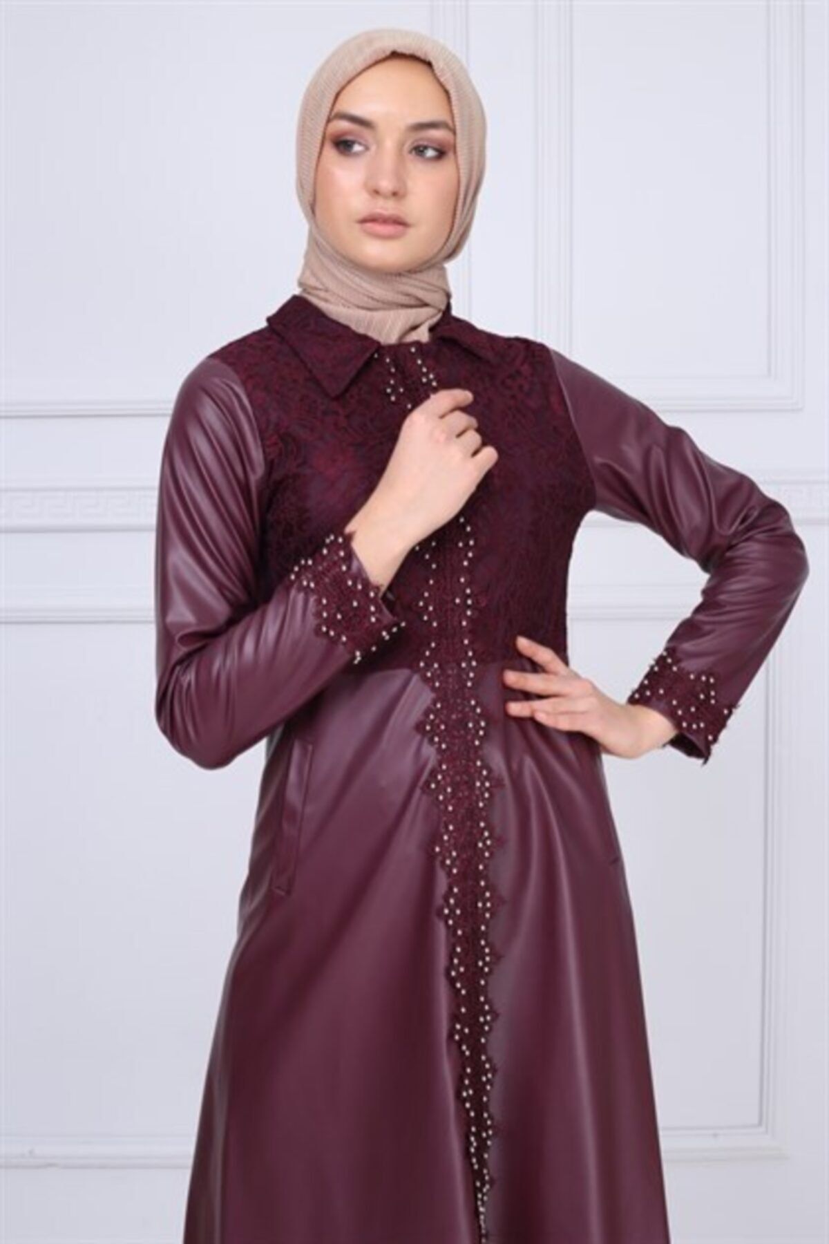 Modamihram-Kožený detailný hidžáb Cape Plum 3