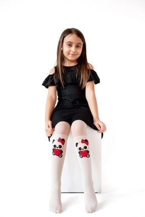 Beyaz Renk Sevimli Panda Desenli Çocuk Külotlu Çorabı 5168
