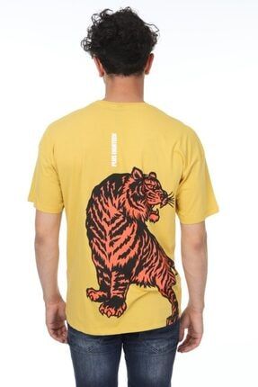 Oversize Kaplan Baskılı Hardal Rengi T-shirt CJKMPW23