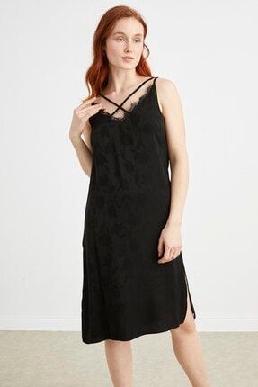 Kadın Siyah İp Askılı Elbise C-1132-Y