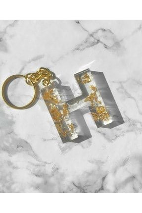 El Yapımı H Harfi Epoksi Anahtarlık-gold HDTSRM2020EPOK-45