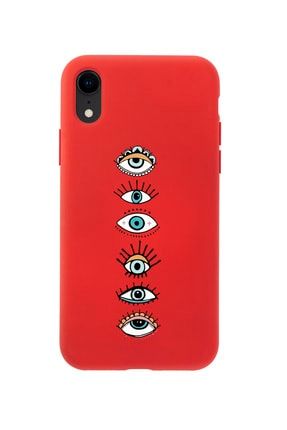 Iphone Xr Renkli Gözler Desenli Kırmızı Telefon Kılıfı MCIPXRLRG