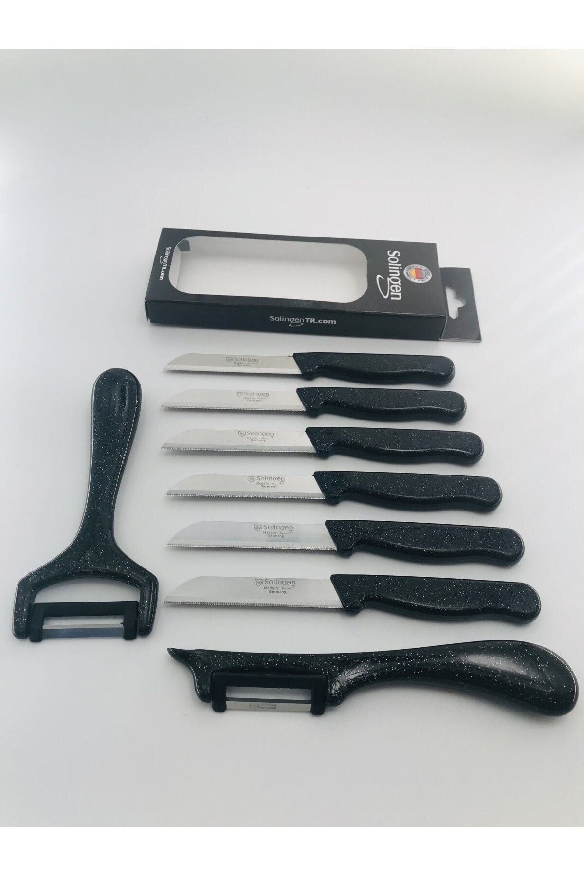 Original Klever Glitter Fruit Knife 8-Piece Set Reflective and Slingshot Peeler Black
