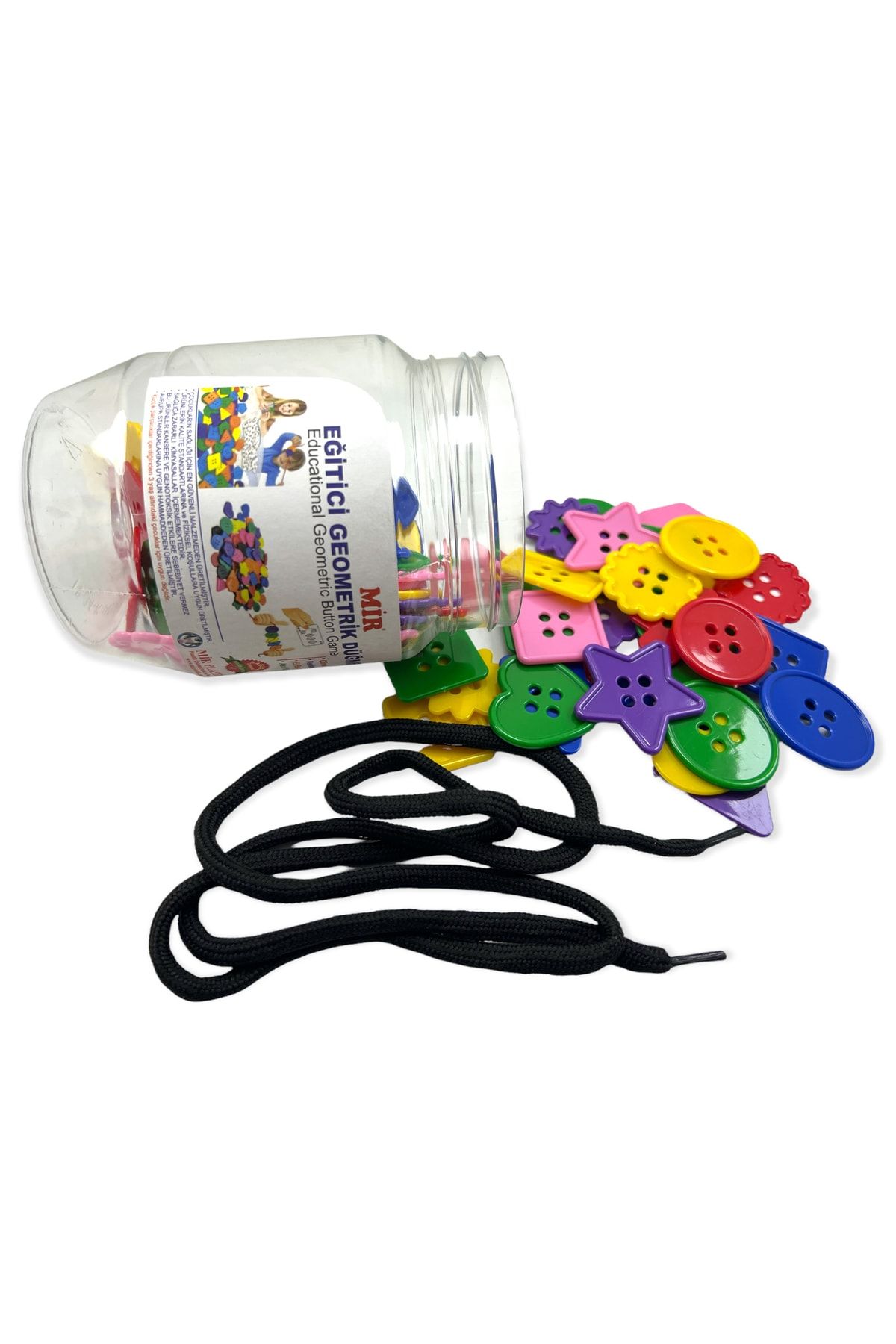Mir Plastik Eğitici Geometrik Düğmeler - Eğitici Oyuncak - Iplik Geçirme Montessori - (100 ADET)