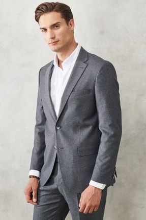 Erkek Gri-siyah Regular Fit Normal Kesim Mono Yaka Kaz Ayağı Desenli Klasik Takım Elbise 4A3022200027