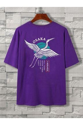 Unisex Oversize T-shirt Osaka Kus Ön Baskı Mor dont-OsakaKUS