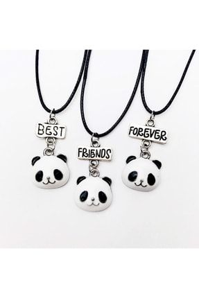 Sevimli Panda Best Friends Bff 3lü Suni Deri Ipli Kolye PRA-6066089-7080