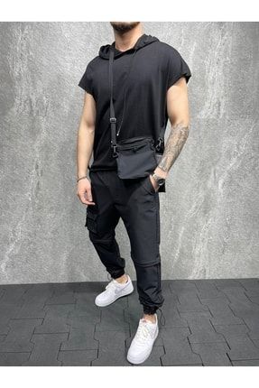 Erkek Siyah Çanta Aksesuarlı Pantolon+tshirt P3837S4638