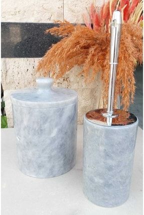 Palladium Grey - Dekoratif Doğal Gri Mermer Wc Fırçası Ve Mermer Çöp Kovası ART-153