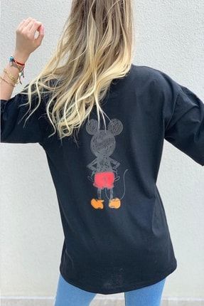 Kadın Pembe Sırt Baskılı Mickey Mouse T-shirt TYC00451816173