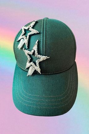 Gümüş Yıldız Işlemeli Haki Yeşili Kasket Şapka GYİHYK