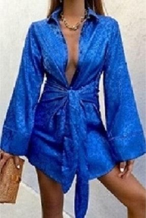 Kadın Saten Desenli Kumaş Tasarım Kimono Gömlek Tunik Elbise Ottw-8009 TYC00449774734