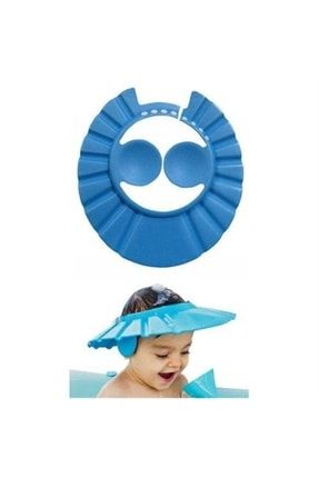Kulaklıklı Düğmeli Ayarlanabilir Bebek Duş Boneleri Şampuan Kulak Koruyucu Banyo Şapkası Mavi 1626429312378