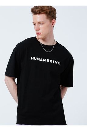 Limon Human Bisiklet Yaka Oversize Baskılı Siyah Erkek T-shirt 5002804185