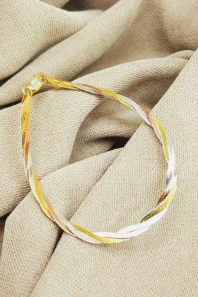 925 Ayar Gümüş Altın&rose Kaplama Italyan Ezme Örgülü Bileklik AHMT11987-004