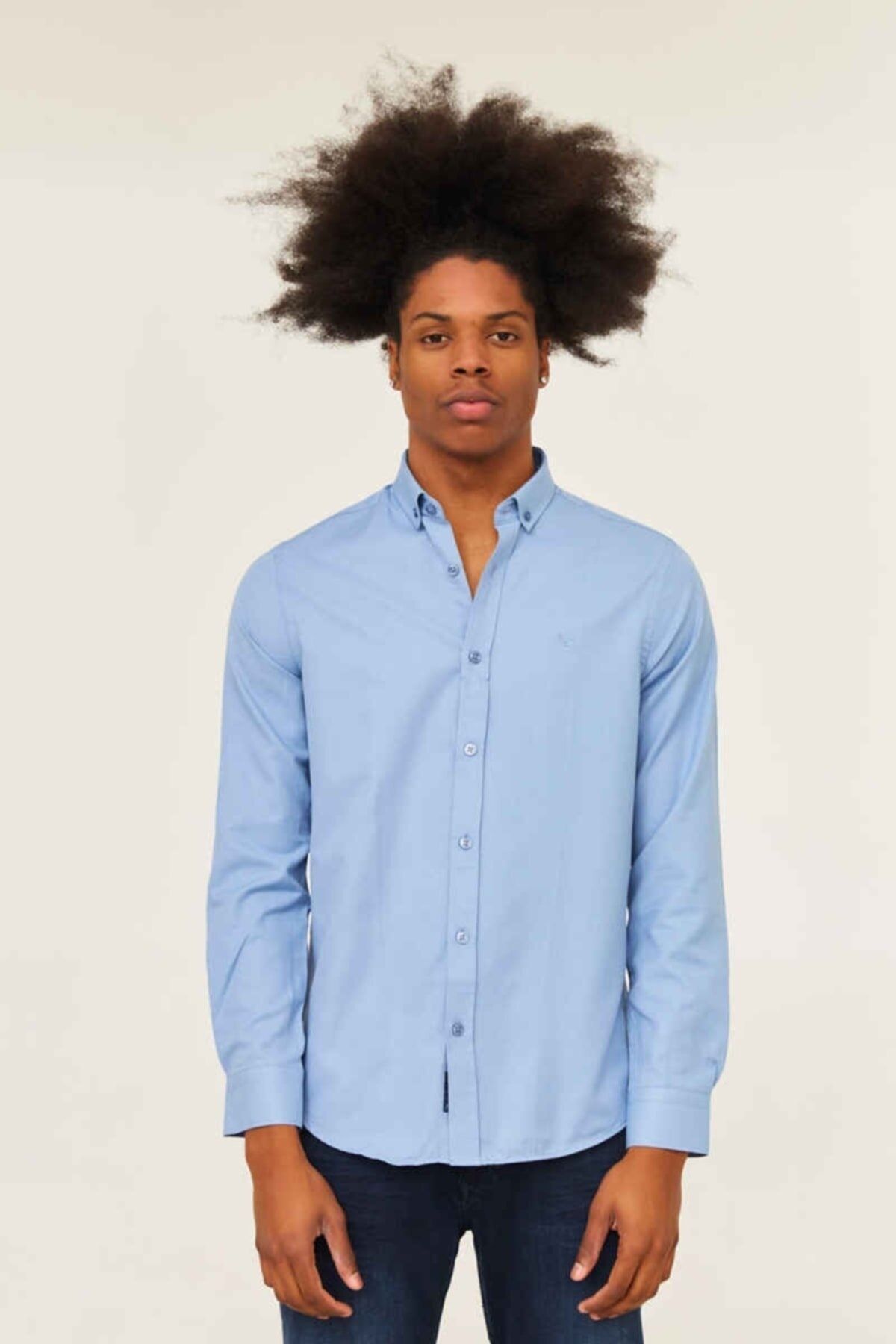 Cazador Jazz 2059 Men s Oxford Solid Color Basic Shirt Blue