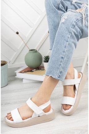 Yazlık Comfort Taban Rahat Beyaz Kadın Sandalet ENS01