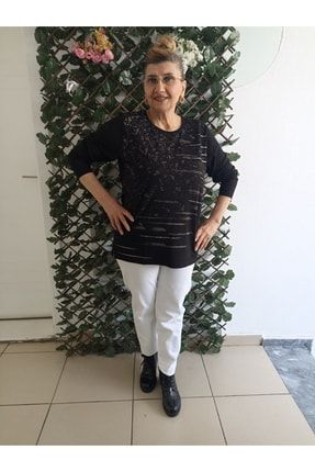 Siyah Anne Penye Bluz siyah-desenli-taşlı uzun kol anne penye