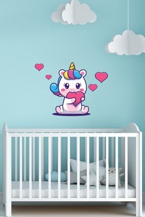 Unicorn | Tek Boynuzlu At Ve Kalpler Çocuk Odası Sticker Duvar | Dolap | Kapı | Beşik Yanı STC68