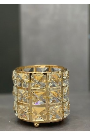 Kristal Taşlı Dekoratif Mumluk Gold K