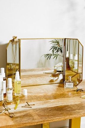 60x30cm Pirinç Gold Kapaklı Masaüstü Makyaj Aynası Dekoratif Kristal Bohem Iskandinav Makyaj Banyo ECD00301ANK