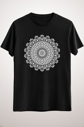 Unisex Siyah Sacred Geometry Spiritual Meditation T-shirt KO4225