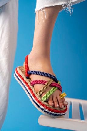 6172 Kadın Renkli Parmak Arası Halat Ip Sandalet PSG22-6172