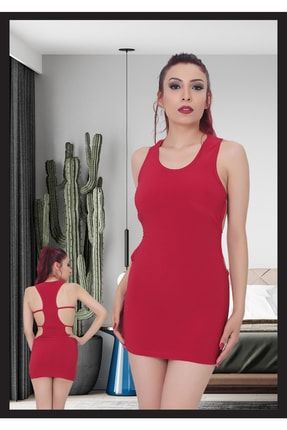 Kadın Kırmızı Bel Dekolteli Süper Mini Elbise Fantazi Gece New Model Elbise 1010