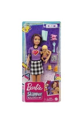 Barbie Bebek Bakıcısı Skipper Oyun Seti Mor Elbise Orijinal P7259S3822