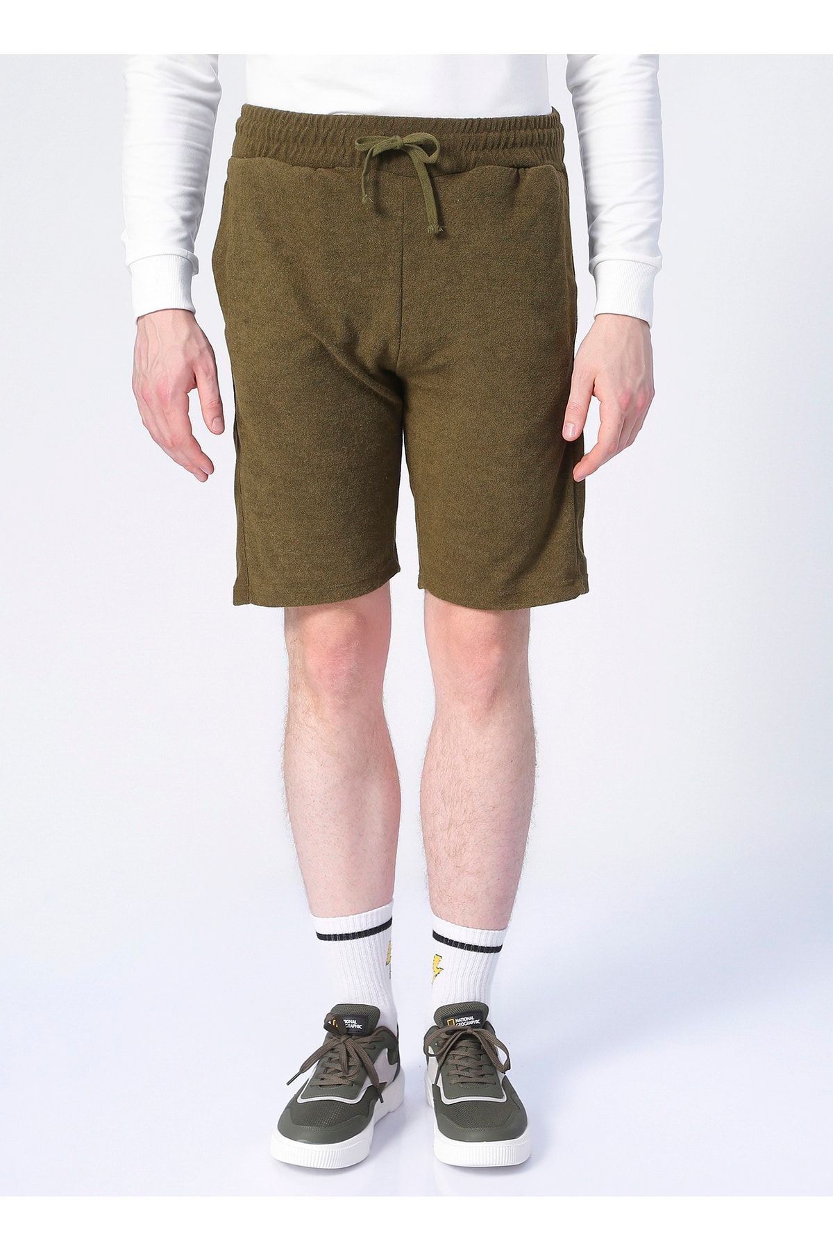 NATIONAL GEOGRAPHIC C-next Lastikli Regular Fit Düz Haki Erkek Sweat Şort VB10263